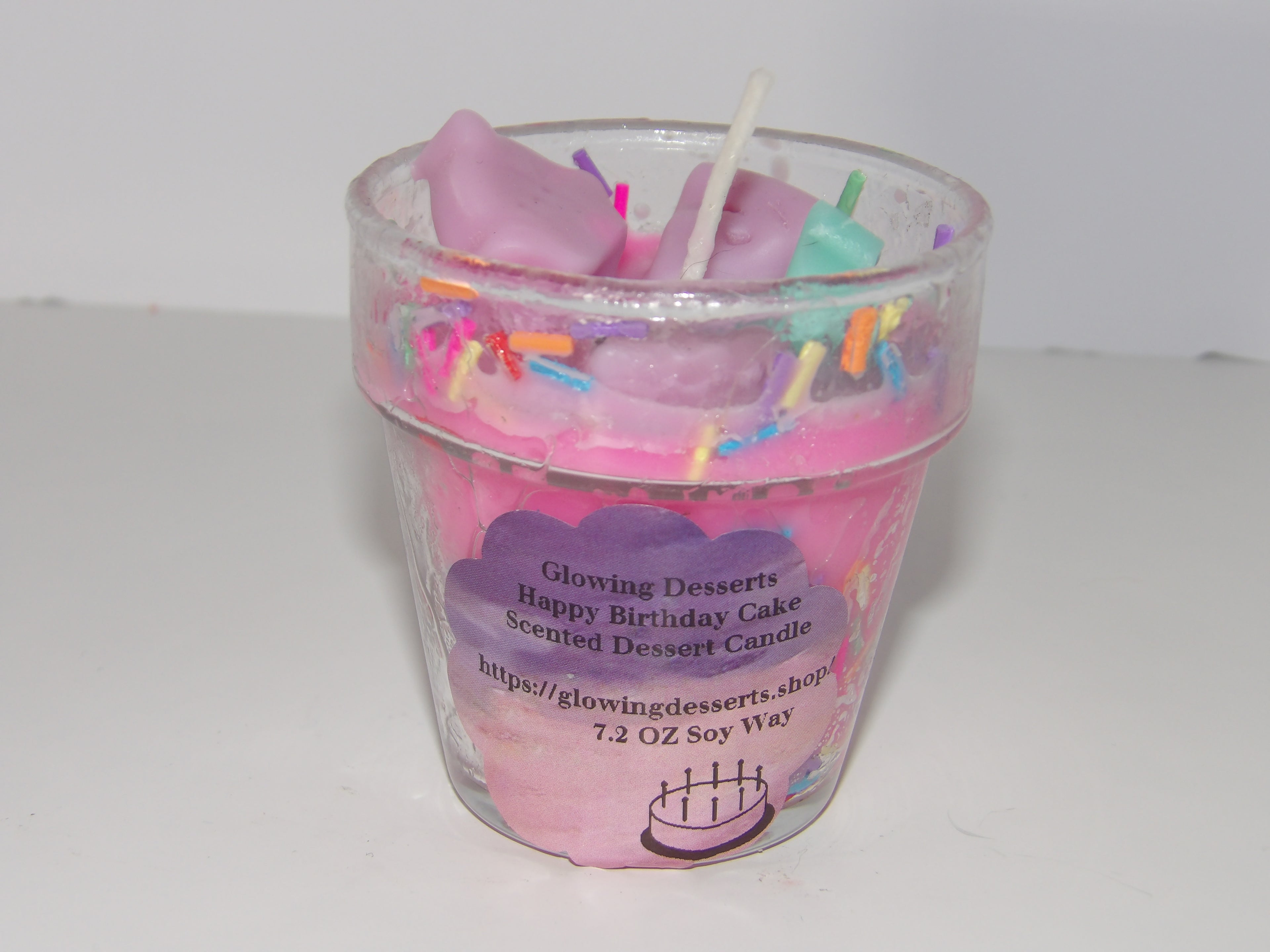 Pink Small Happy Birthday Dessert Candle