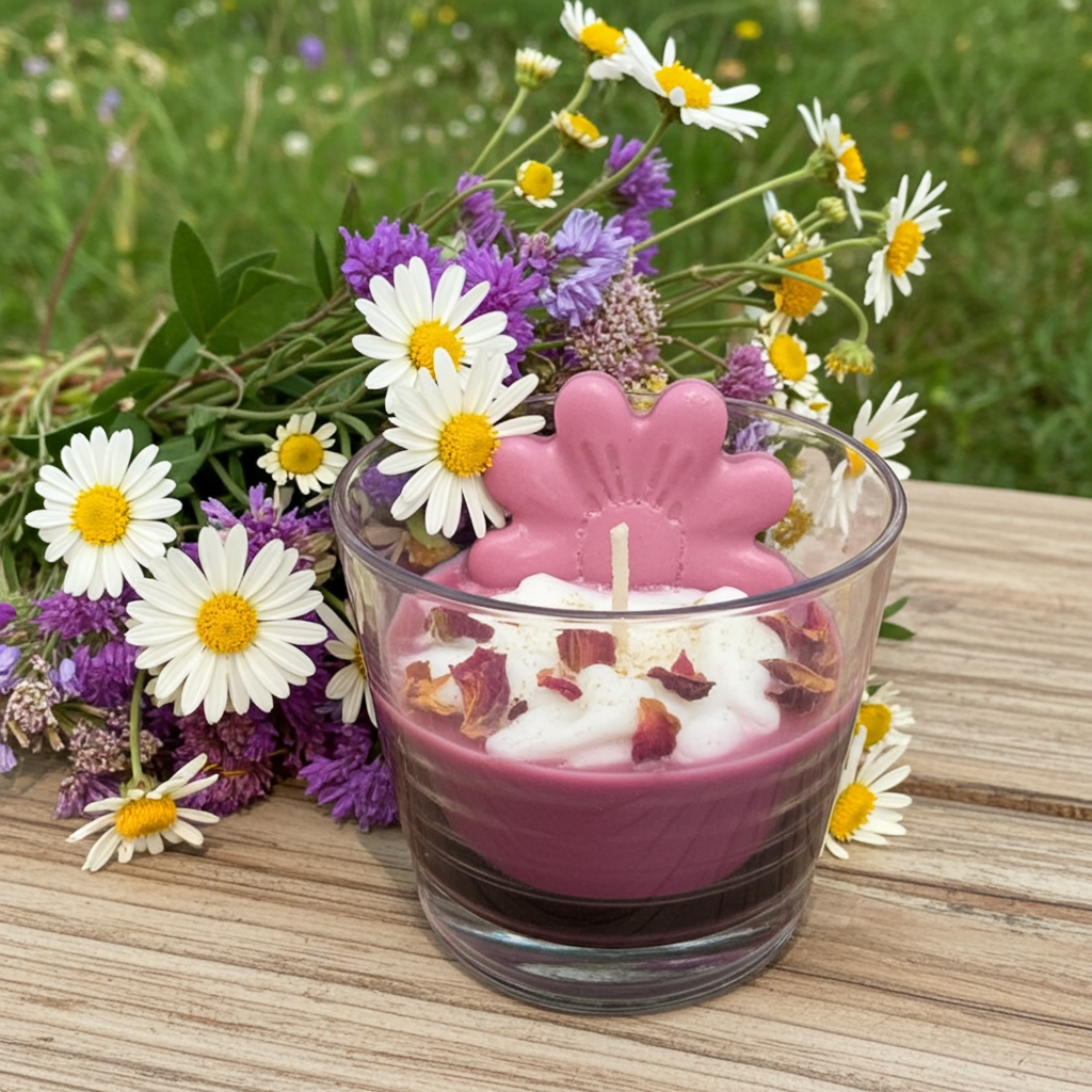 Black Raspberry/Vanilla Scented Flower Candle