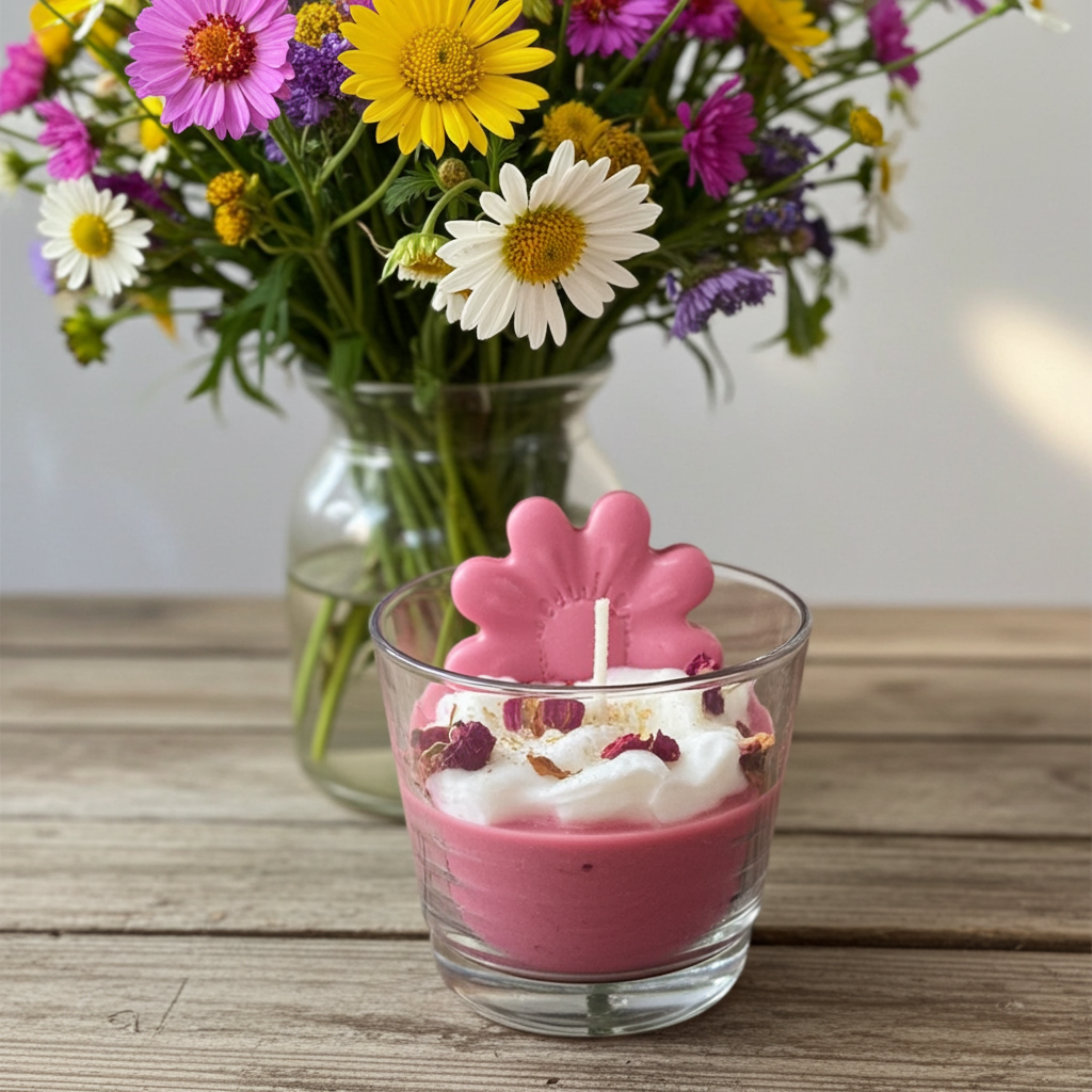 Black Raspberry/Vanilla Scented Flower Candle