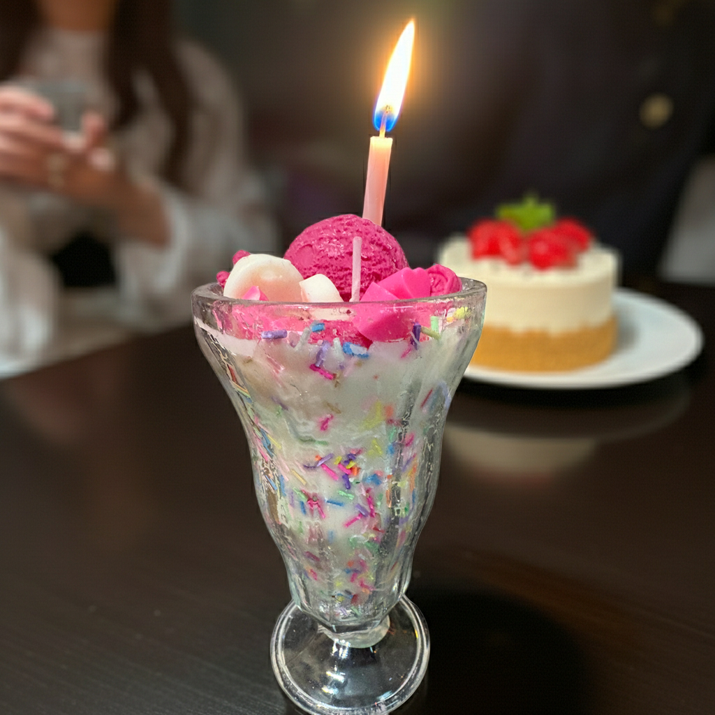 Happy birthday Sundae Dessert Candle with Ice cream topping