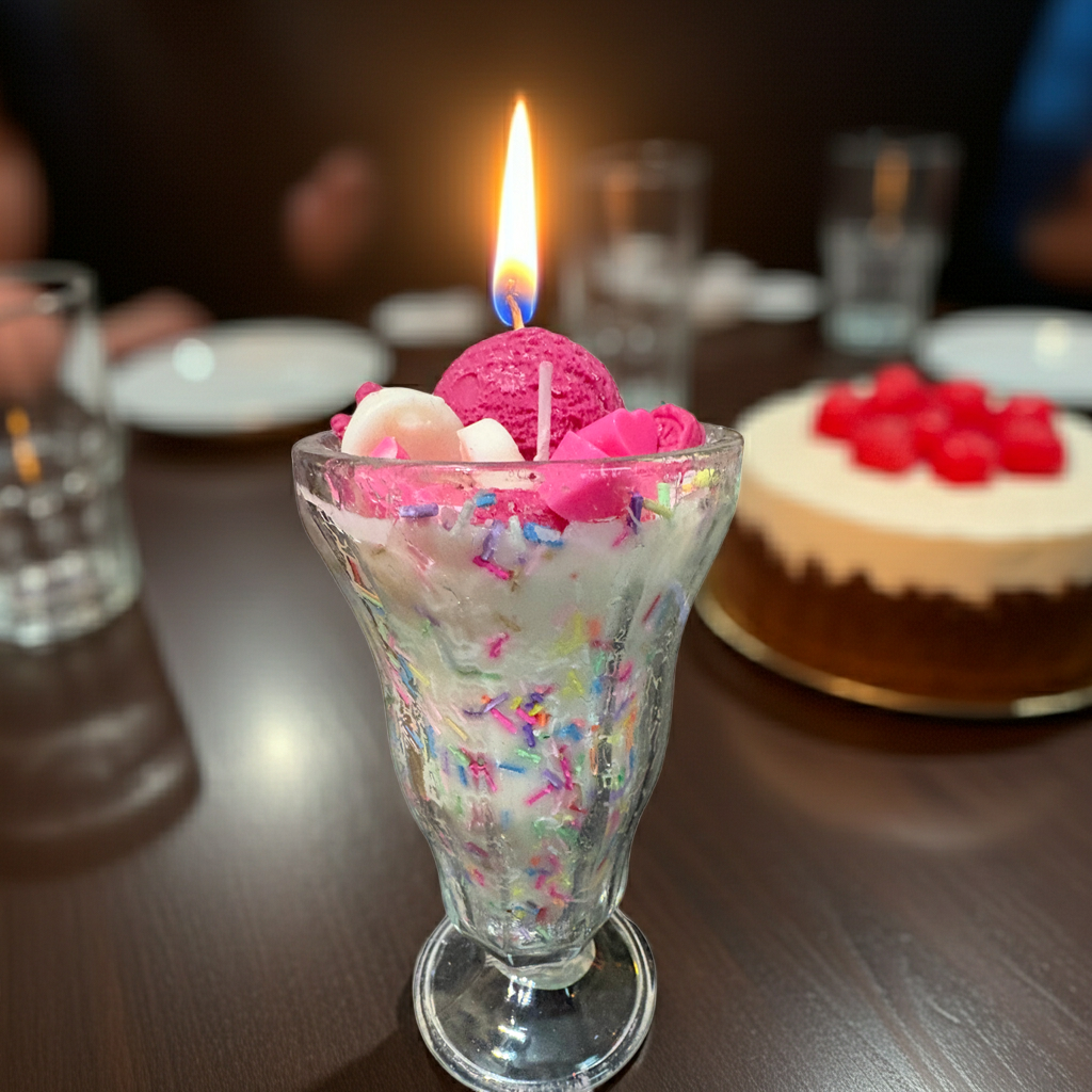 Happy birthday Sundae Dessert Candle with Ice cream topping