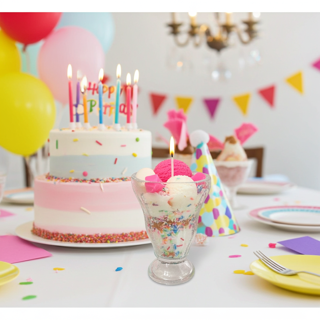 Happy birthday Sundae Dessert Candle with Ice cream topping
