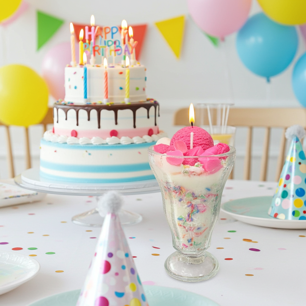 Happy birthday Sundae Dessert Candle with Ice cream topping