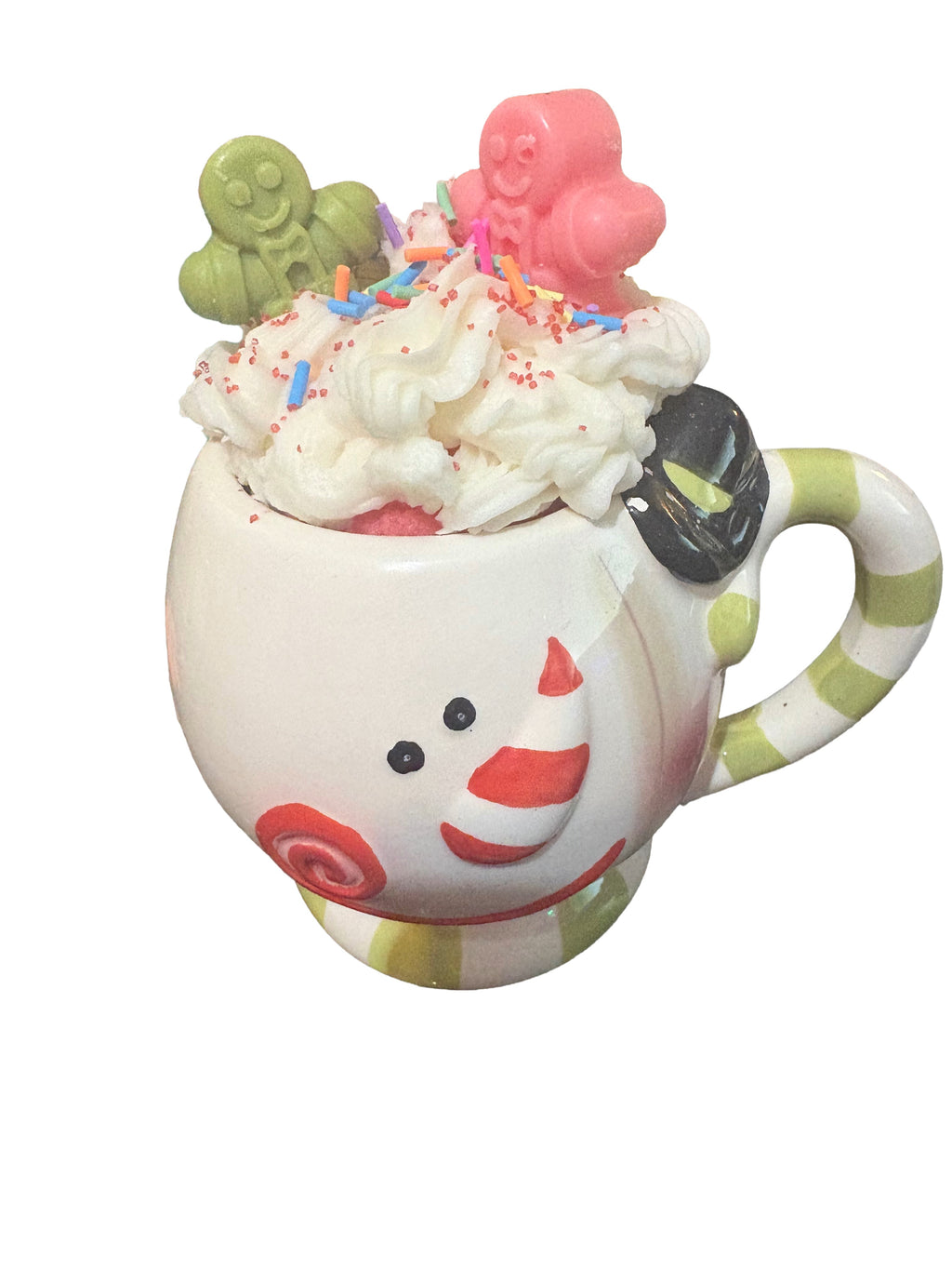 Candy Cane Dessert Candle in Snowman Mug