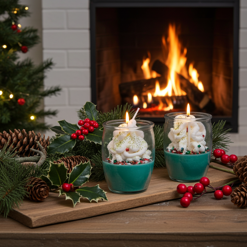 Set of Sugar Cookie Christmas dessert candles.