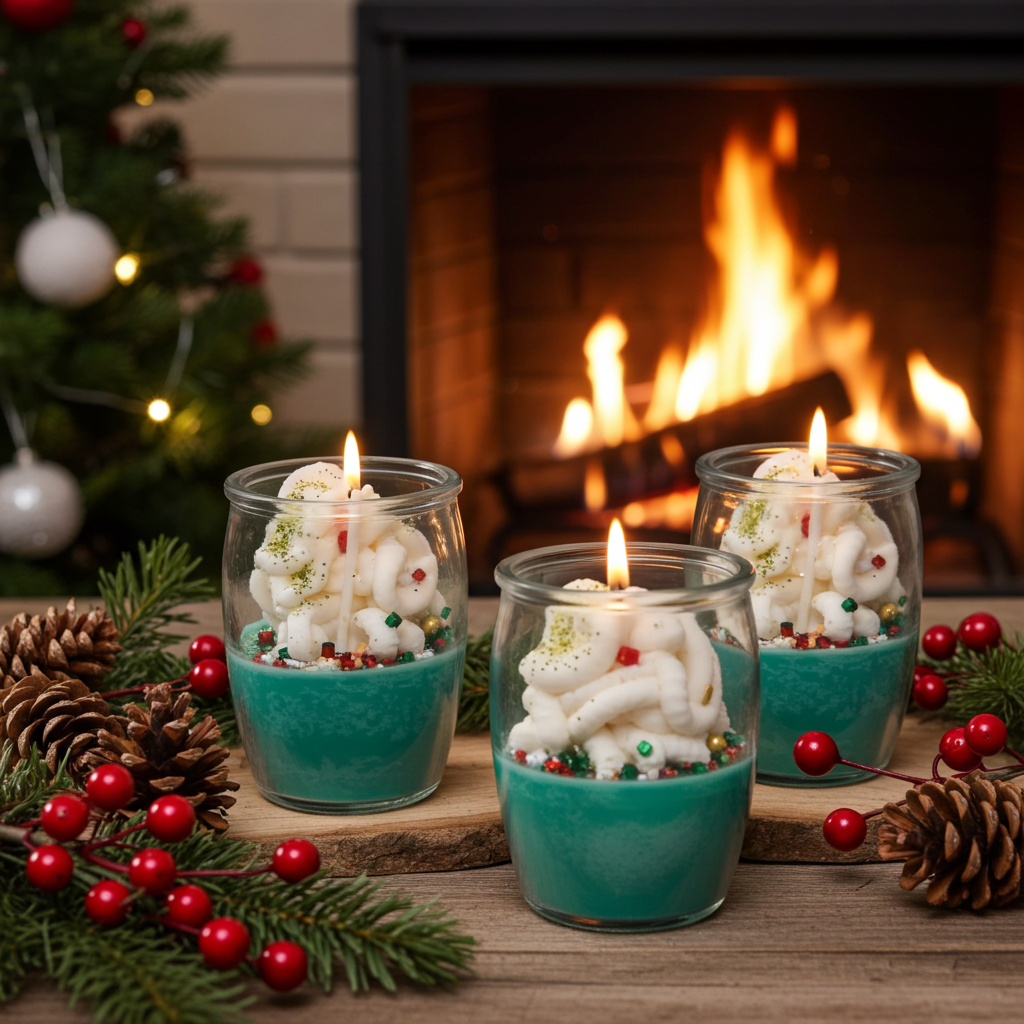 Set of Sugar Cookie Christmas dessert candles.