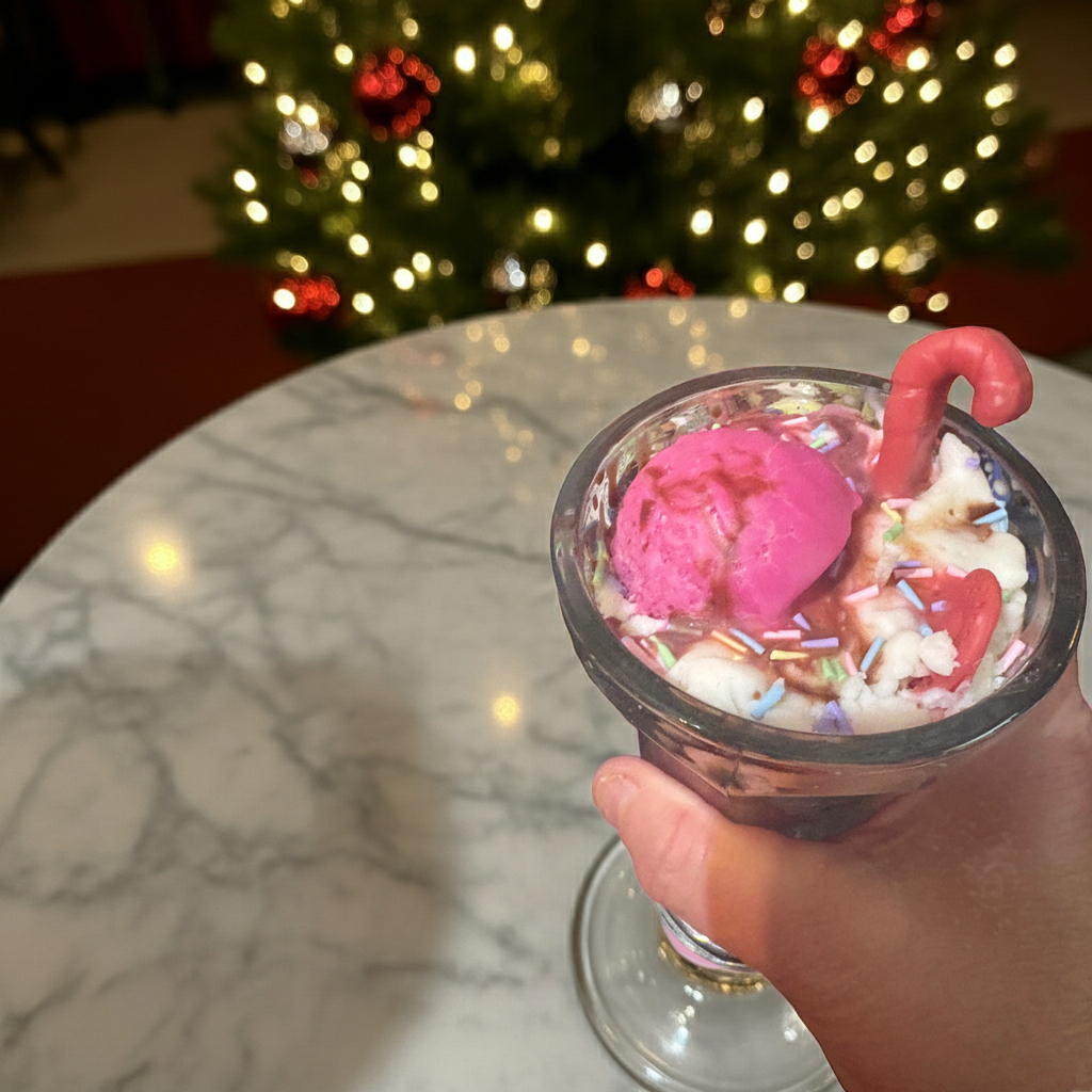 Santa”s Candy Cane Ice Cream Sundae