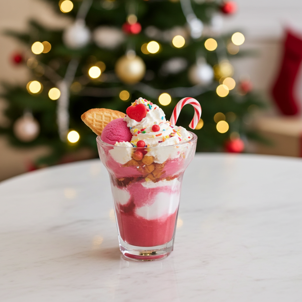 Santa”s Candy Cane Ice Cream Sundae