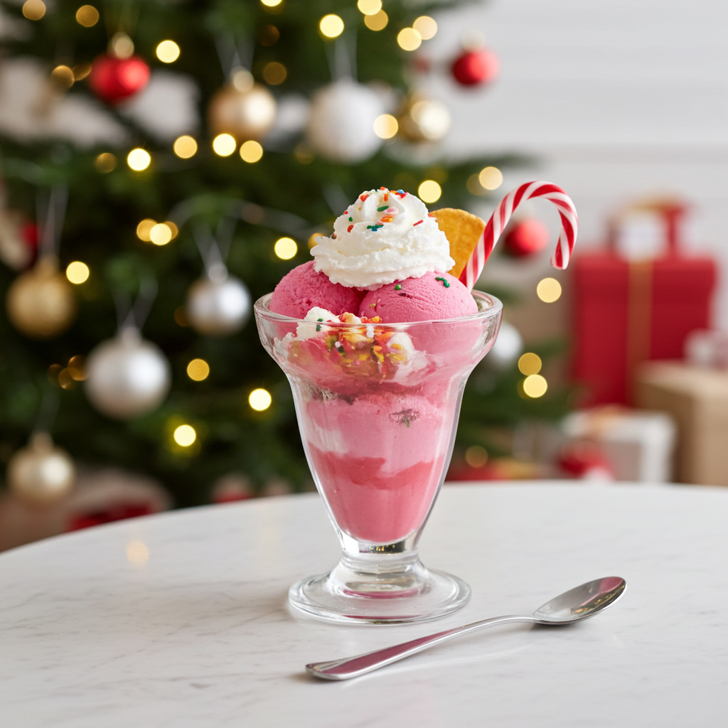 Santa”s Candy Cane Ice Cream Sundae
