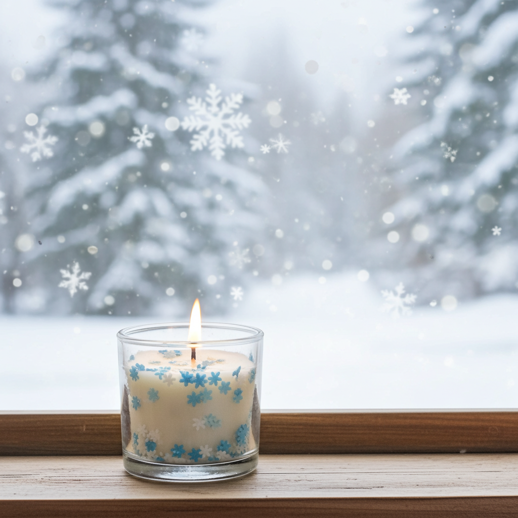 Small Vanilla Scented with snow sprinkles. Super cute!