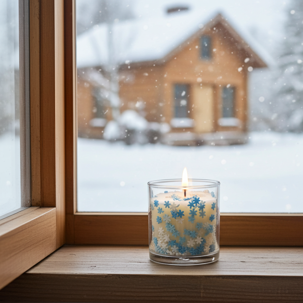 Small Vanilla Scented with snow sprinkles. Super cute!