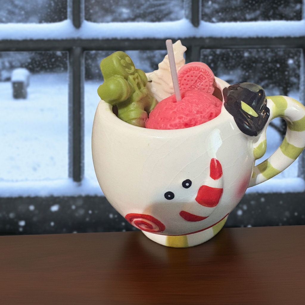 Candy Cane Cute Christmas Snowman Mug
