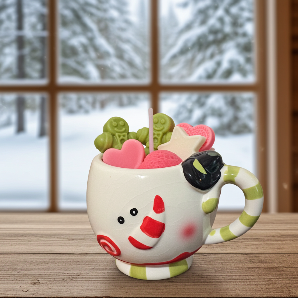 Candy Cane Cute Christmas Snowman Mug