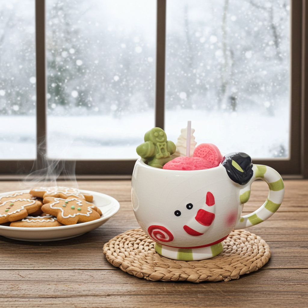 Candy Cane Cute Christmas Snowman Mug